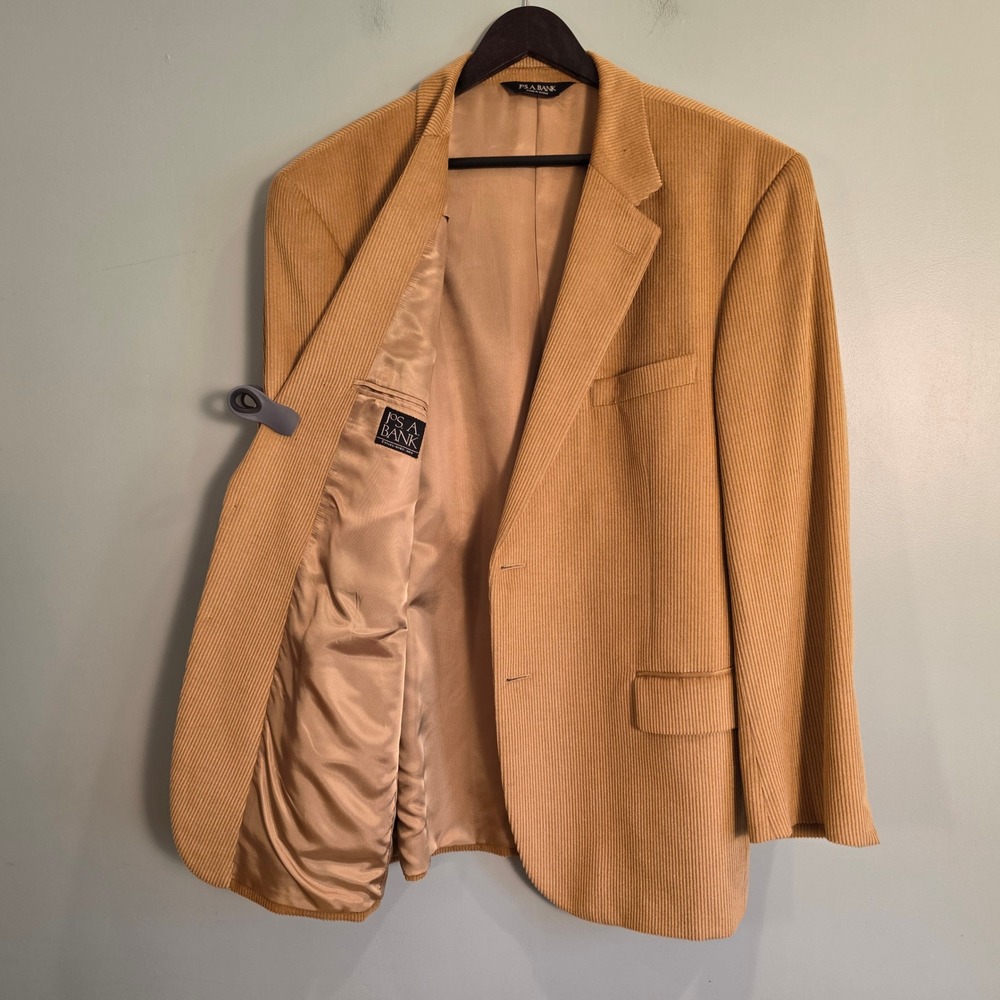 Jos. A. Bank Mens 46R Corduroy Blazer Camel Tan Wool Silk Sport Coat 2-Button